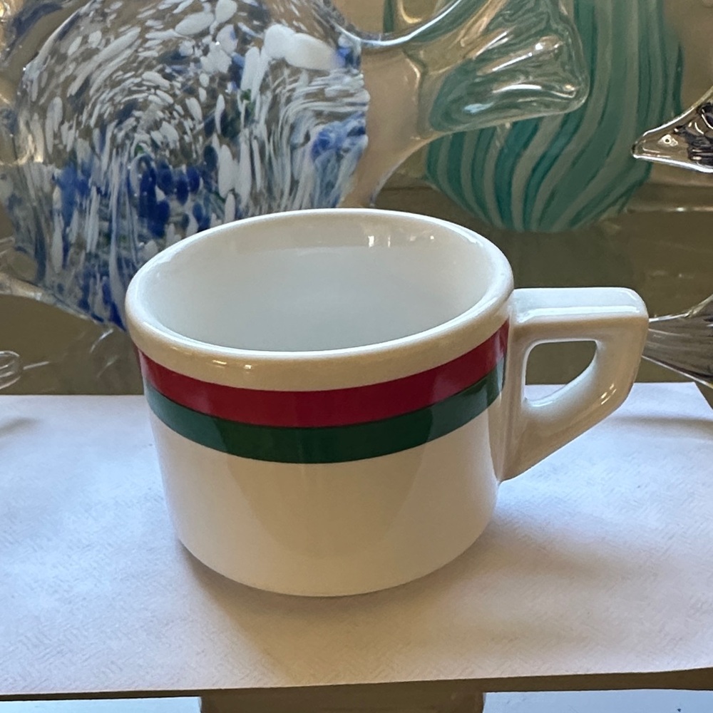 Classic Striped Mug with Red and Green Accents